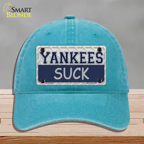 Yankees Suck Novelty License Plate Hat Unconstructed Cotton / Lake Blue