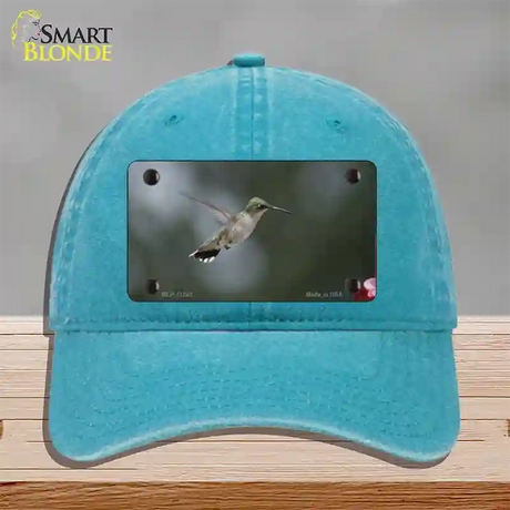 Hummingbird In Flight Novelty License Plate Hat Unconstructed Cotton / Lake Blue