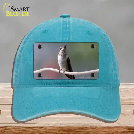 Hummingbird Perched On Branch Novelty License Plate Hat Unconstructed Cotton / Lake Blue