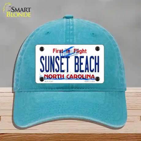 Sunset Beach North Carolina State Novelty License Plate Hat Unconstructed Cotton / Lake Blue