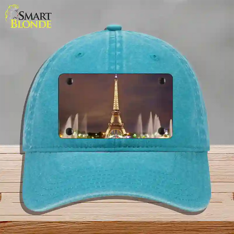 Eiffel Tower Night With Fountain Novelty License Plate Hat Unconstructed Cotton / Lake Blue