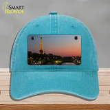 Eiffel Tower Night With River and Bridge Novelty License Plate Hat Unconstructed Cotton / Lake Blue