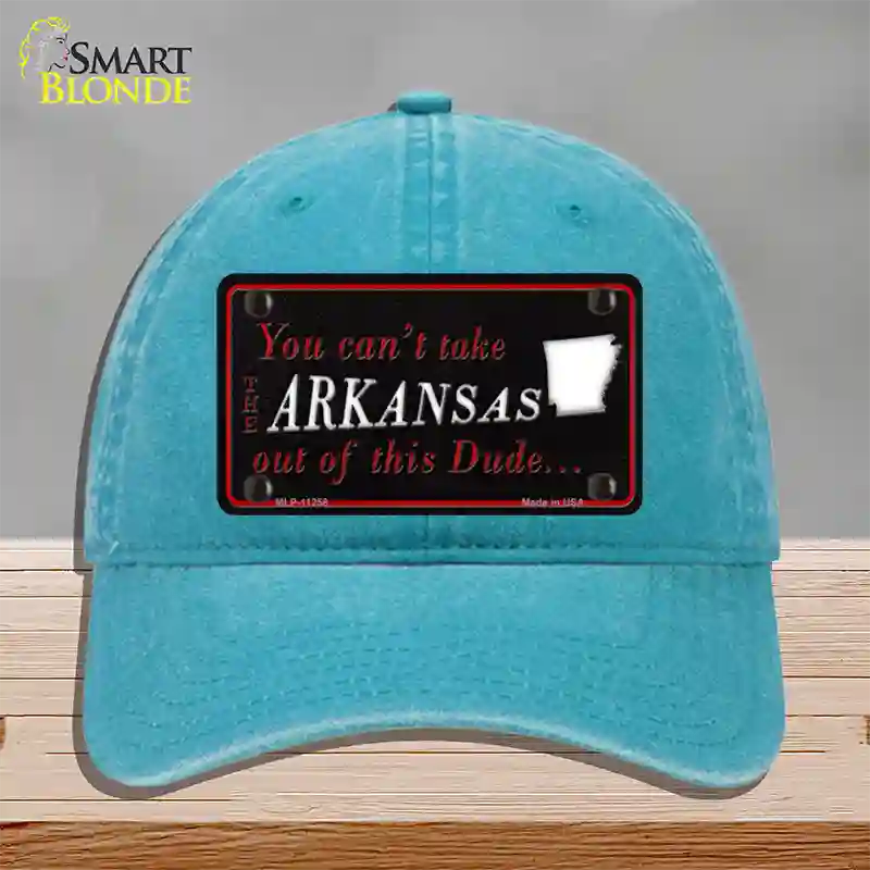 Arkansas Dude Novelty License Plate Hat Unconstructed Cotton / Lake Blue