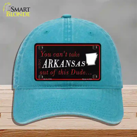 Arkansas Dude Novelty License Plate Hat Unconstructed Cotton / Lake Blue