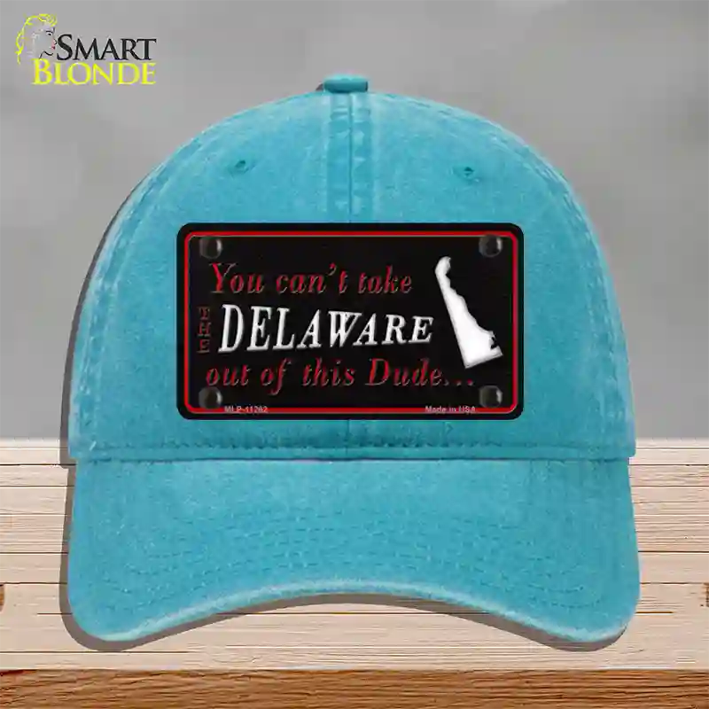 Delaware Dude Novelty License Plate Hat Unconstructed Cotton / Lake Blue