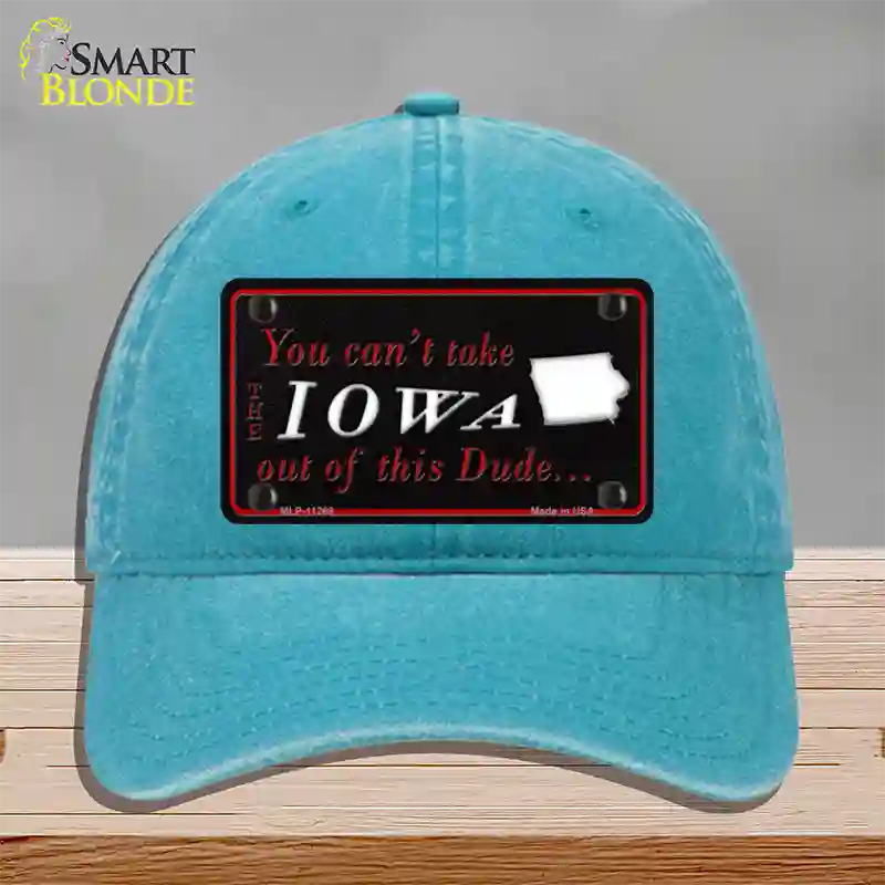 Iowa Dude Novelty License Plate Hat Unconstructed Cotton / Lake Blue