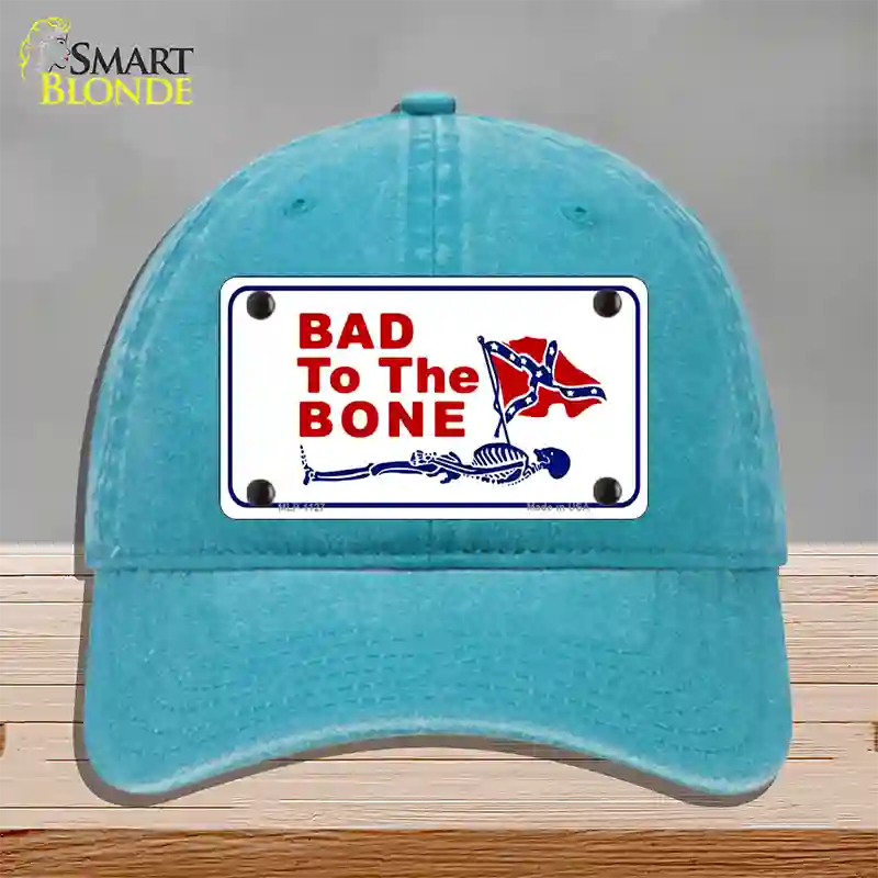 Bad To The Bone Novelty License Plate Hat Unconstructed Cotton / Lake Blue