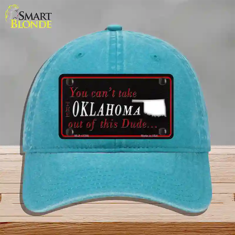 Oklahoma Dude Novelty License Plate Hat Unconstructed Cotton / Lake Blue