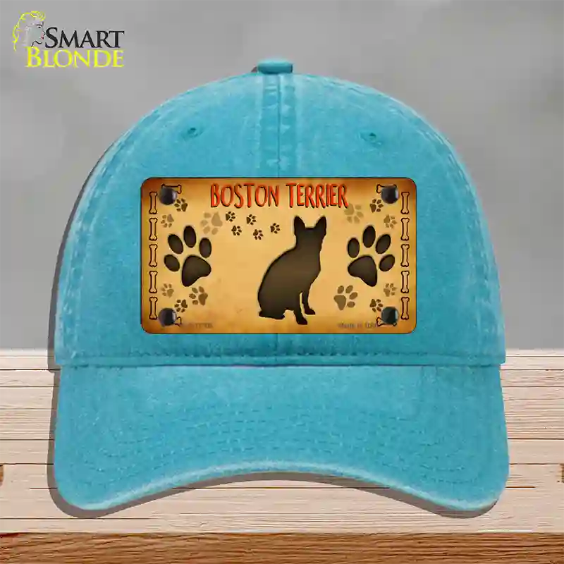 Boston Terrier Novelty License Plate Hat Unconstructed Cotton / Lake Blue