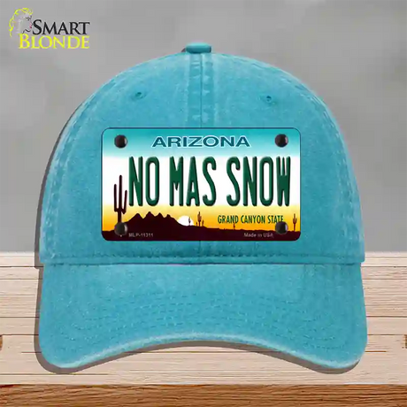 No Mas Snow Novelty License Plate Hat Unconstructed Cotton / Lake Blue