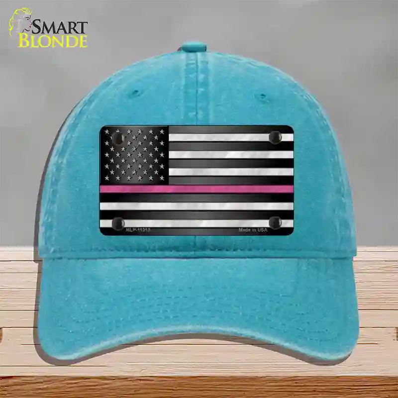 Thin Pink Line Novelty License Plate Hat Unconstructed Cotton / Lake Blue