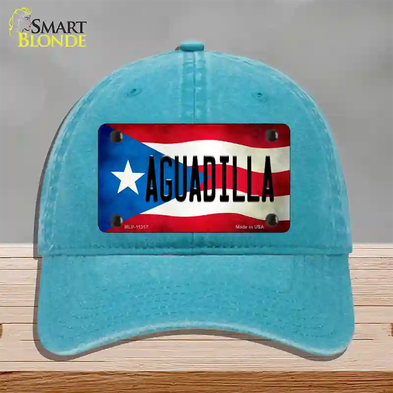 Aguadilla Puerto Rico Flag Novelty License Plate Hat Unconstructed Cotton / Lake Blue