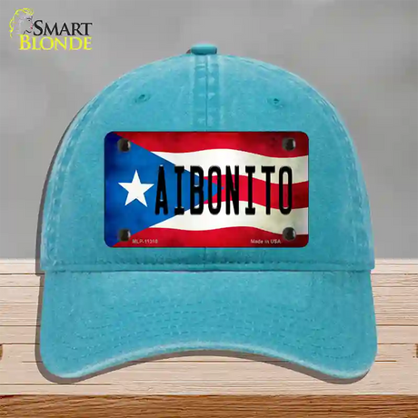 Aibonito Puerto Rico Flag Novelty License Plate Hat Unconstructed Cotton / Lake Blue