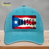 Anasco Puerto Rico Flag Novelty License Plate Hat Unconstructed Cotton / Lake Blue