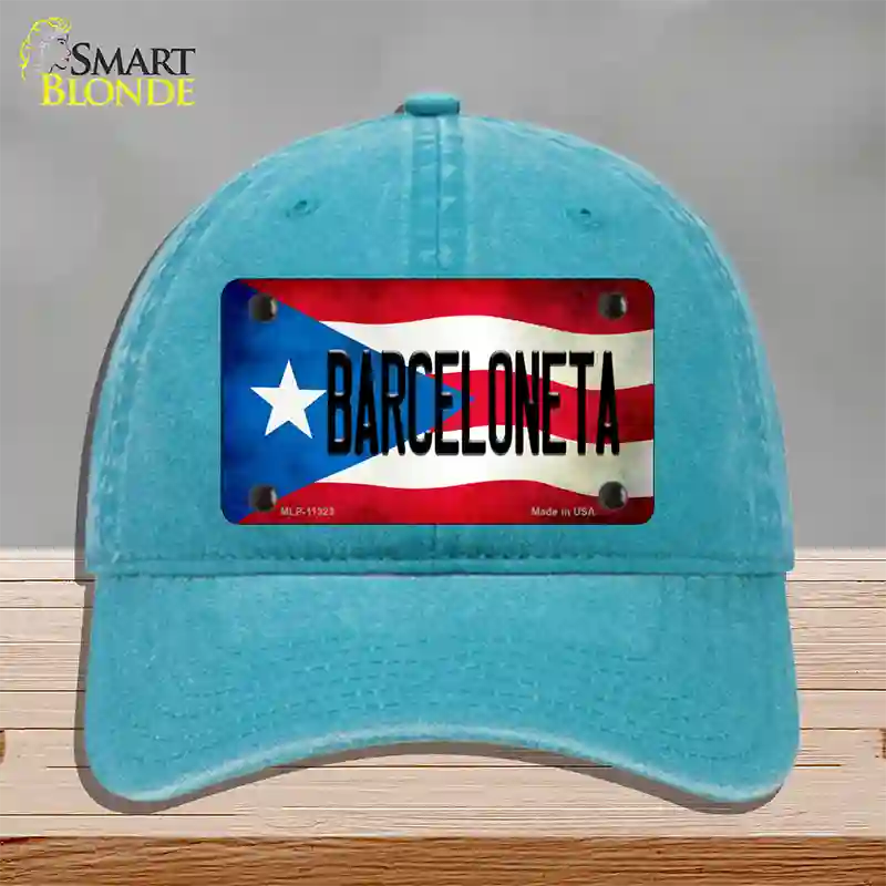 Barceloneta Puerto Rico Flag Novelty License Plate Hat Unconstructed Cotton / Lake Blue