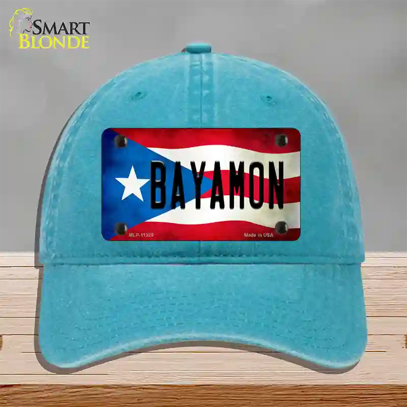 Bayamon Puerto Rico Flag Novelty License Plate Hat Unconstructed Cotton / Lake Blue