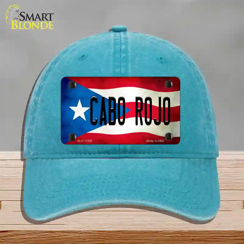 Cabo Rojo Puerto Rico Flag Novelty License Plate Hat Unconstructed Cotton / Lake Blue