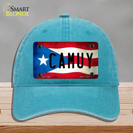 Camuy Puerto Rico Flag Novelty License Plate Hat Unconstructed Cotton / Lake Blue