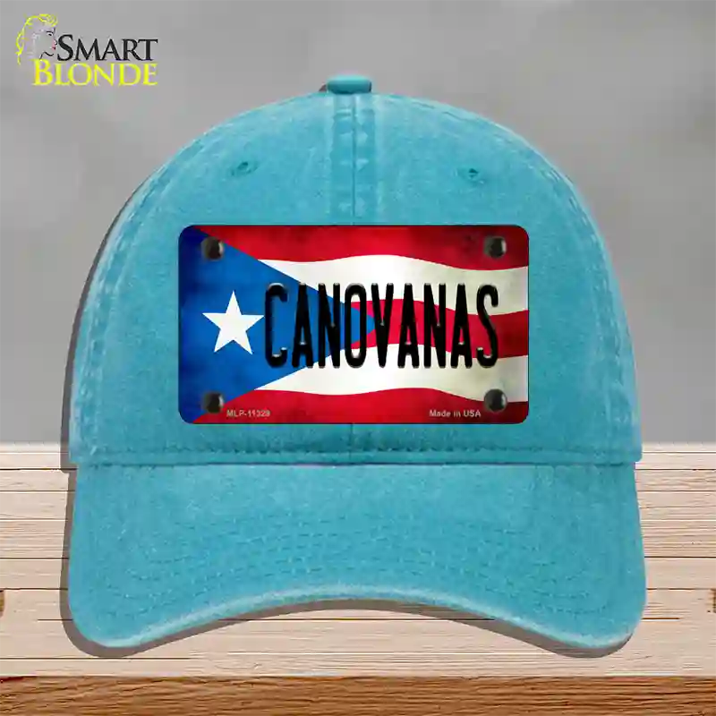 Canovanas Puerto Rico Flag Novelty License Plate Hat Unconstructed Cotton / Lake Blue