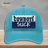 Cowboys Suck Novelty License Plate Hat Unconstructed Cotton / Lake Blue