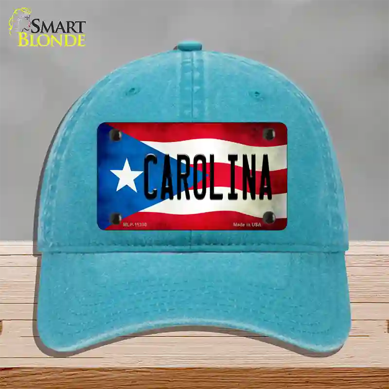 Carolina Puerto Rico Flag Novelty License Plate Hat Unconstructed Cotton / Lake Blue