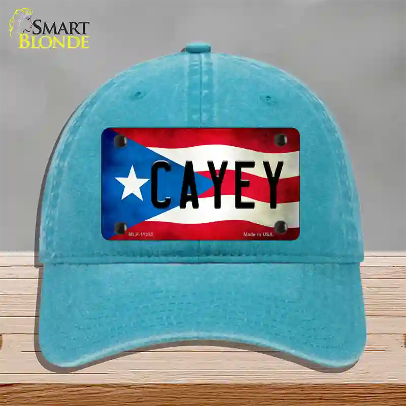 Cayey Puerto Rico Flag Novelty License Plate Hat Unconstructed Cotton / Lake Blue