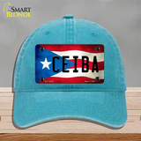 Ceiba Puerto Rico Flag Novelty License Plate Hat Unconstructed Cotton / Lake Blue