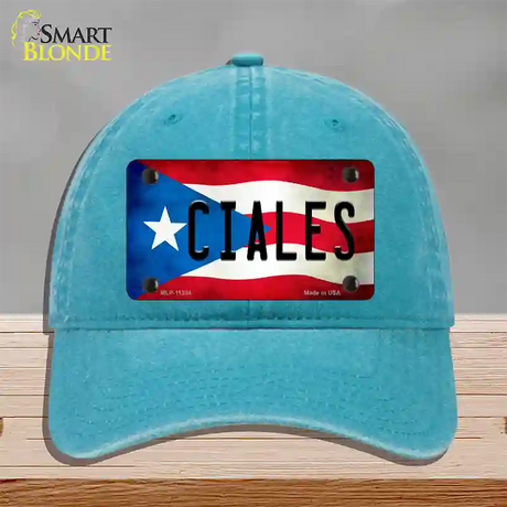 Ciales Puerto Rico Flag Novelty License Plate Hat Unconstructed Cotton / Lake Blue