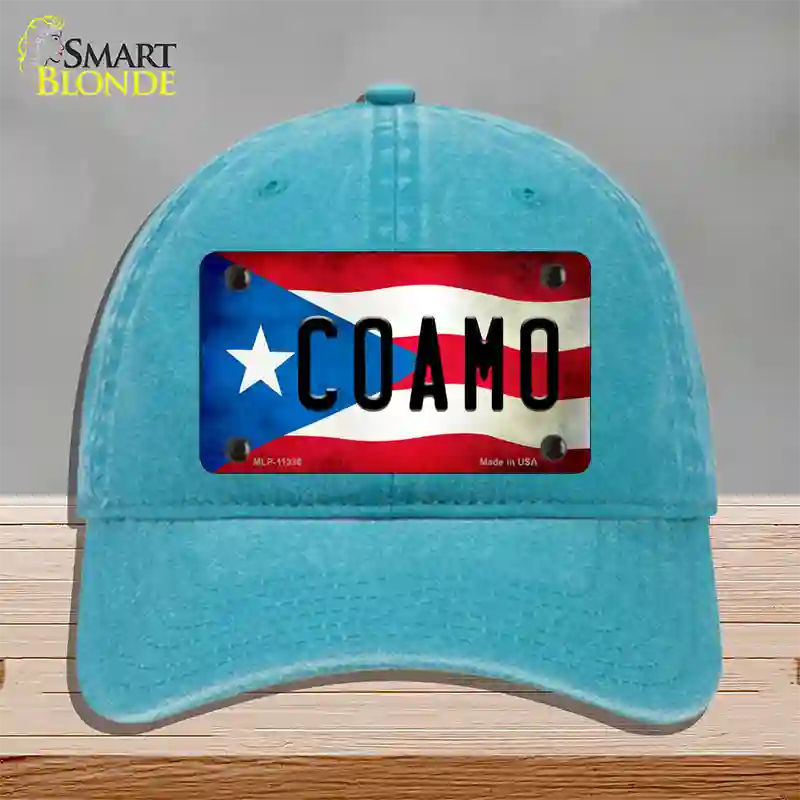 Coamo Puerto Rico Flag Novelty License Plate Hat Unconstructed Cotton / Lake Blue