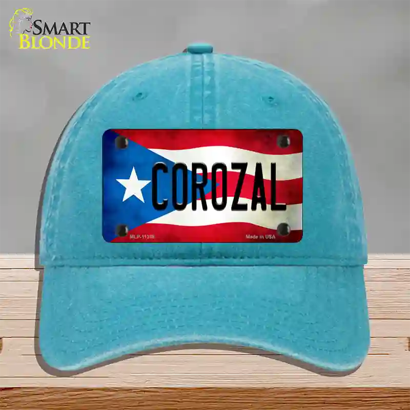 Corozal Puerto Rico Flag Novelty License Plate Hat Unconstructed Cotton / Lake Blue