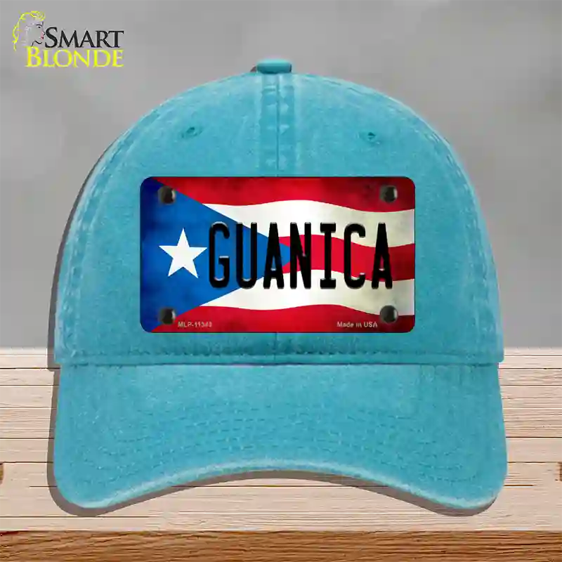 Guanica Puerto Rico Flag Novelty License Plate Hat Unconstructed Cotton / Lake Blue