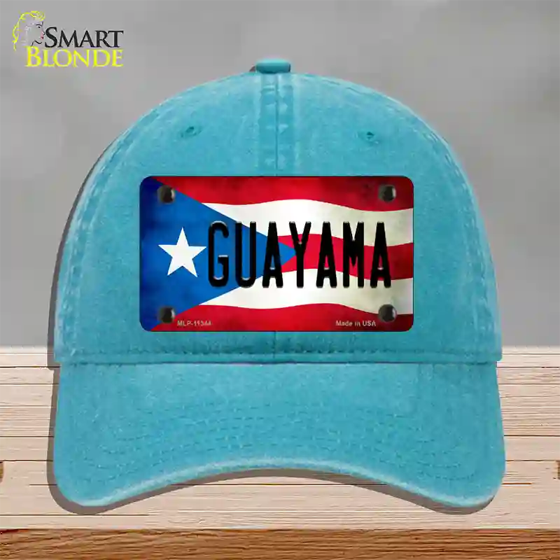 Guayama Puerto Rico Flag Novelty License Plate Hat Unconstructed Cotton / Lake Blue