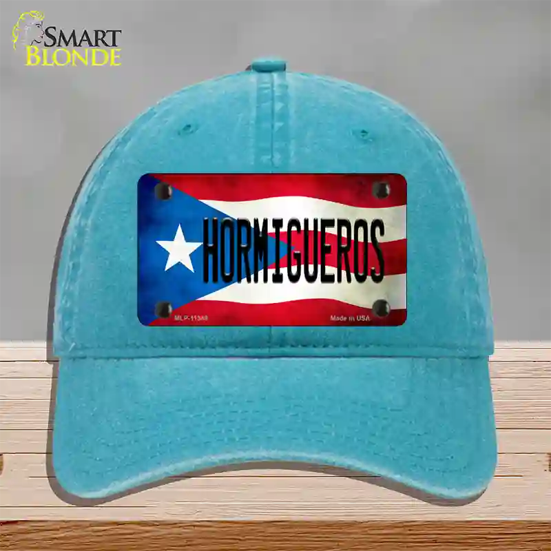 Hormigueros Puerto Rico Flag Novelty License Plate Hat Unconstructed Cotton / Lake Blue