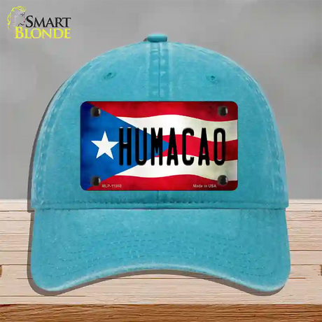 Humacao Puerto Rico Flag Novelty License Plate Hat Unconstructed Cotton / Lake Blue