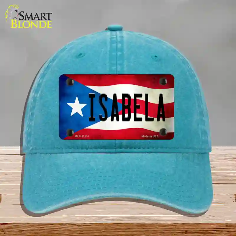 Isabela Puerto Rico Flag Novelty License Plate Hat Unconstructed Cotton / Lake Blue