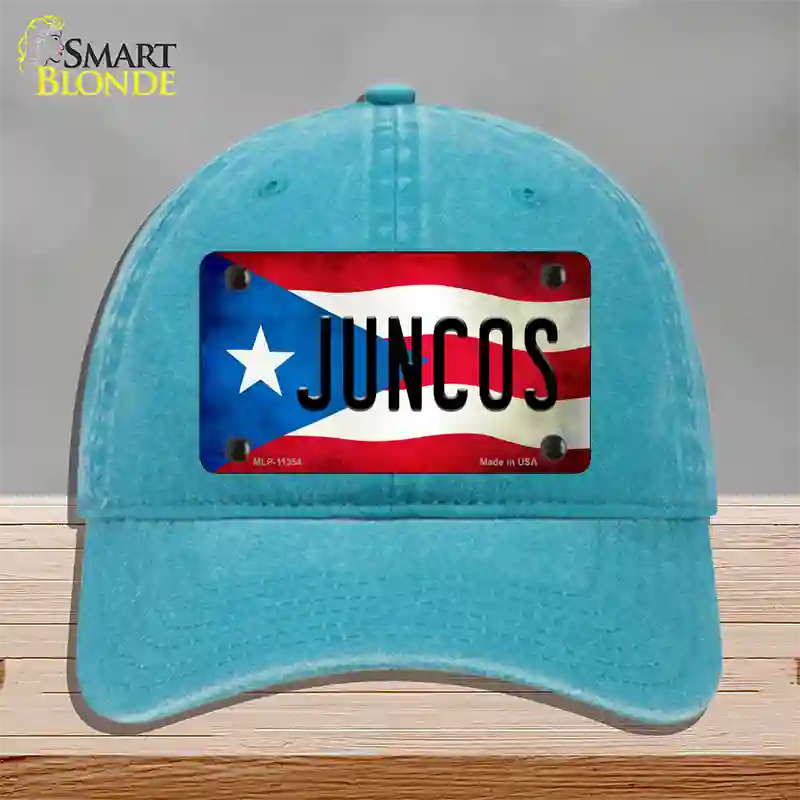 Juncos Puerto Rico Flag Novelty License Plate Hat Unconstructed Cotton / Lake Blue