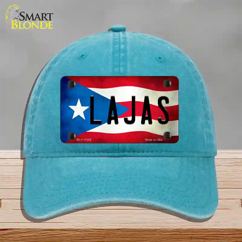 Lajas Puerto Rico Flag Novelty License Plate Hat Unconstructed Cotton / Lake Blue