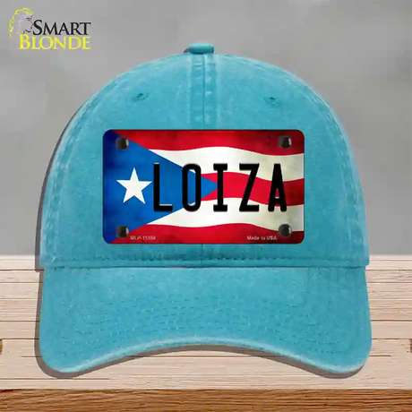 Loiza Puerto Rico Flag Novelty License Plate Hat Unconstructed Cotton / Lake Blue