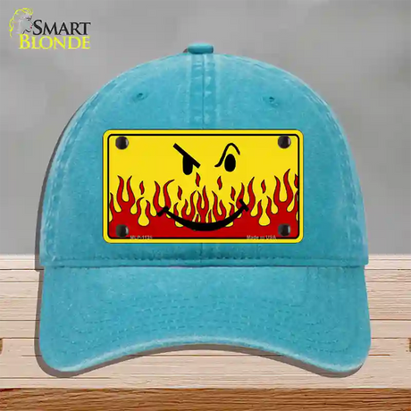 Smiley Flame Novelty License Plate Hat Unconstructed Cotton / Lake Blue