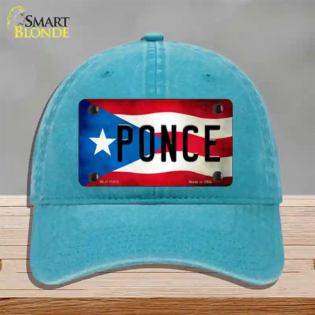 Ponce Puerto Rico Flag Novelty License Plate Hat Unconstructed Cotton / Lake Blue