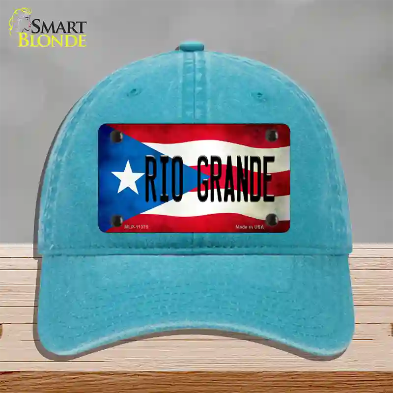 Rio Grande Puerto Rico Flag Novelty License Plate Hat Unconstructed Cotton / Lake Blue