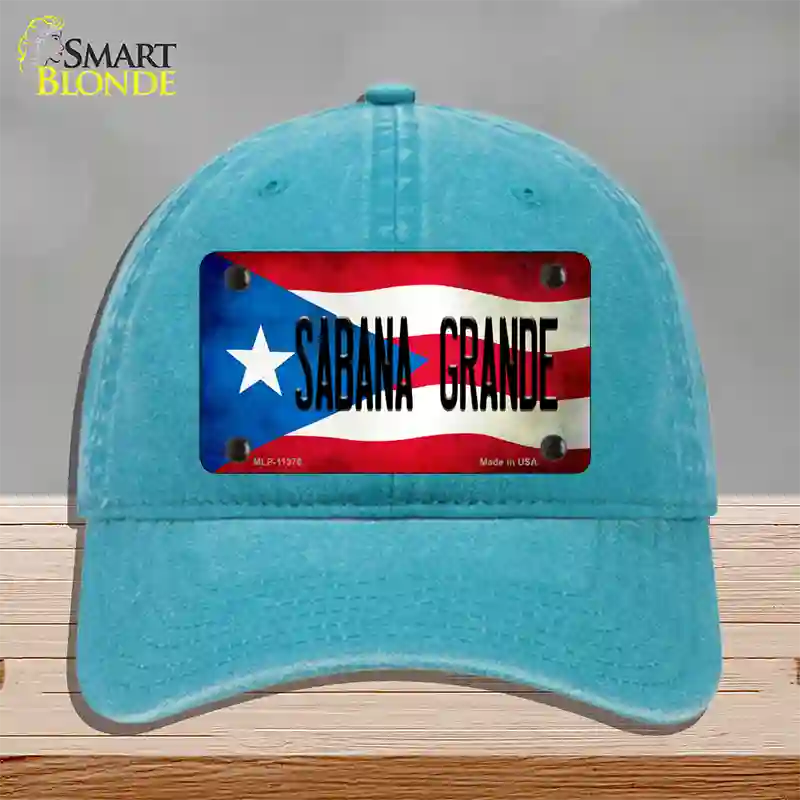 Sabana Grande Puerto Rico Flag Novelty License Plate Hat Unconstructed Cotton / Lake Blue