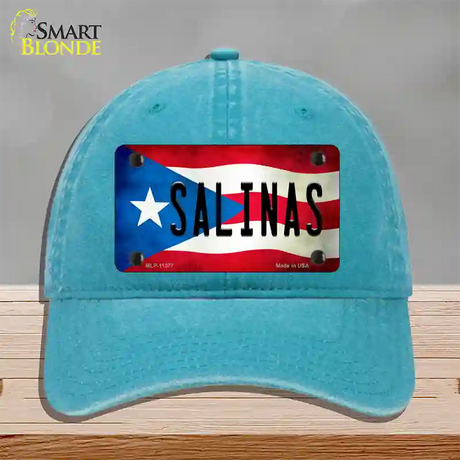 Salinas Puerto Rico Flag Novelty License Plate Hat Unconstructed Cotton / Lake Blue