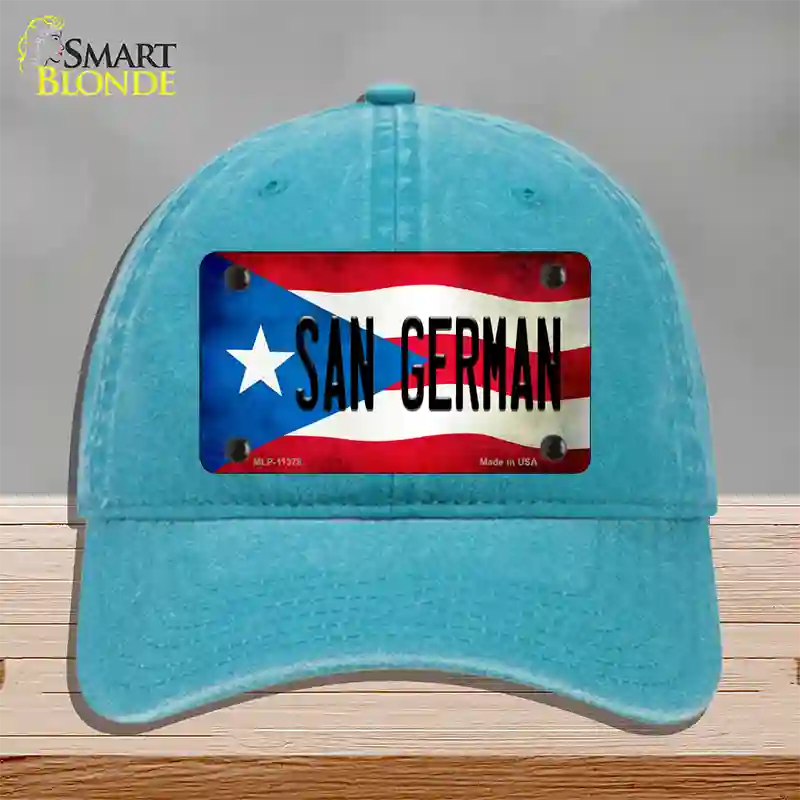 San German Puerto Rico Flag Novelty License Plate Hat Unconstructed Cotton / Lake Blue