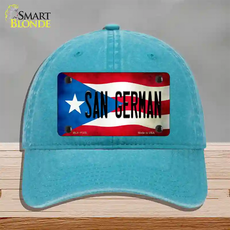 San German Puerto Rico Flag Novelty License Plate Hat Unconstructed Cotton / Lake Blue