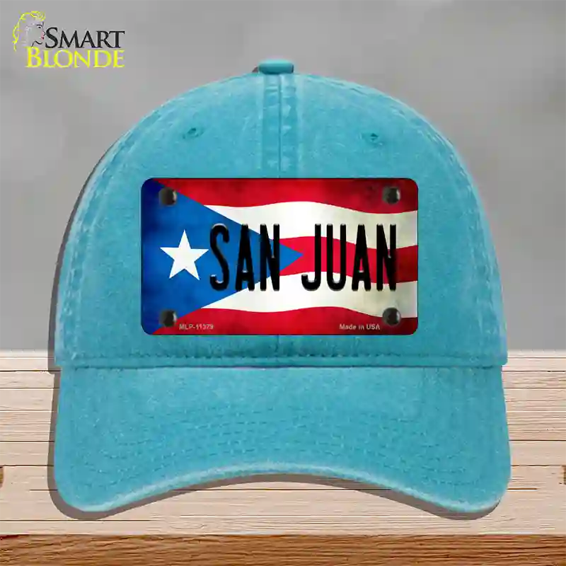 San Juan Puerto Rico Flag Novelty License Plate Hat Unconstructed Cotton / Lake Blue