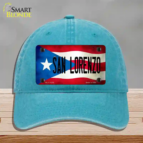 San Lorenzo Puerto Rico Flag Novelty License Plate Hat Unconstructed Cotton / Lake Blue