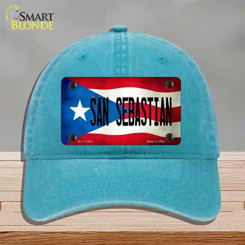 San Sebastian Puerto Rico Flag Novelty License Plate Hat Unconstructed Cotton / Lake Blue