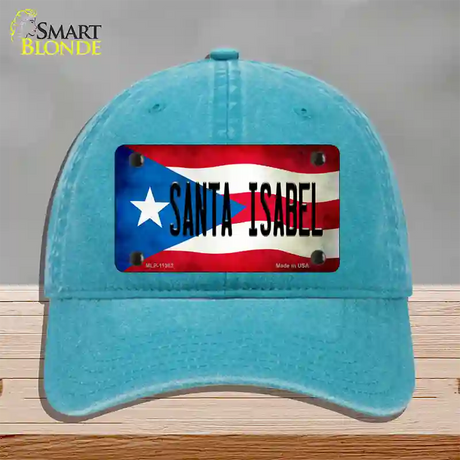 Santa Isabel Puerto Rico Flag Novelty License Plate Hat Unconstructed Cotton / Lake Blue