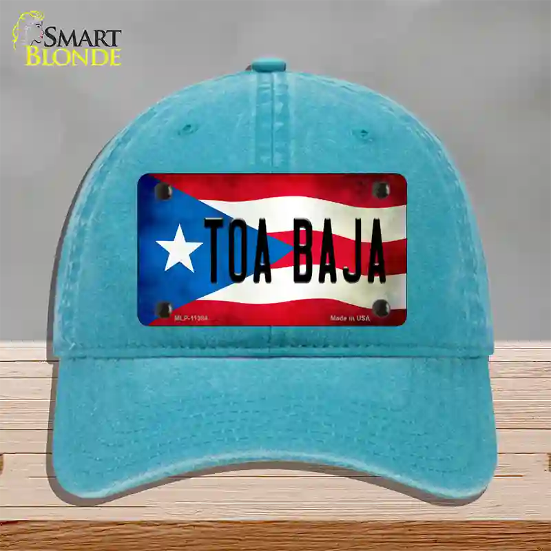 Toa Baja Puerto Rico Flag Novelty License Plate Hat Unconstructed Cotton / Lake Blue